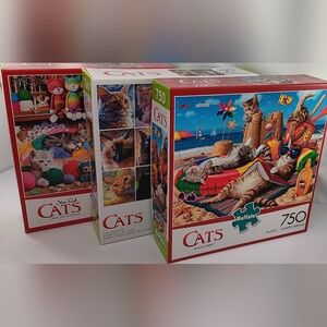 Cat Puzzles 3 Each 750 Pieces Excellent Condition BUFFALO
